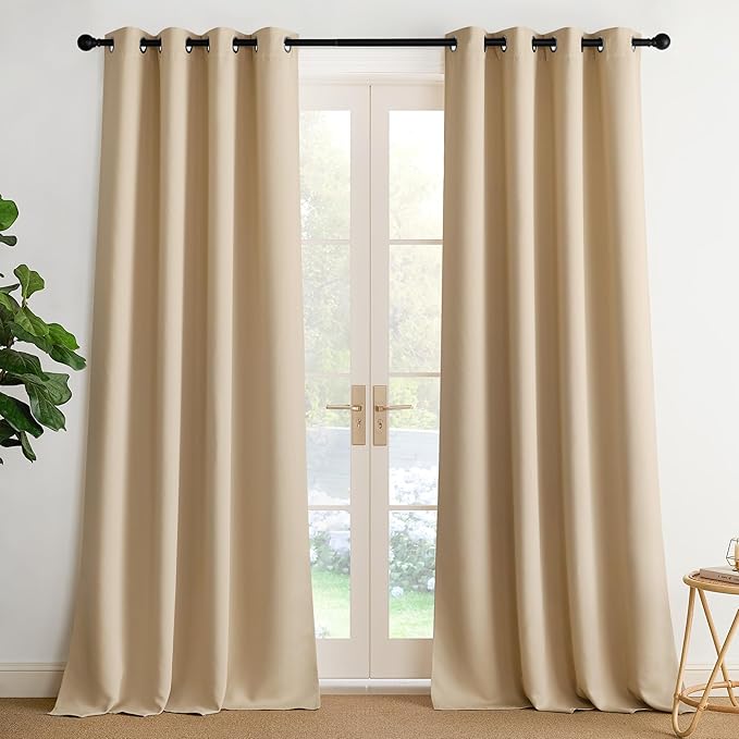 NICETOWN Biscotti Beige Blackout Curtains 102 Inches Long, Thermal Insulated 2 Panels Set, W52 Soundproof Light Blocking Drapes for Living Room, Bedroom, Window, Girls Room, W52 x L102