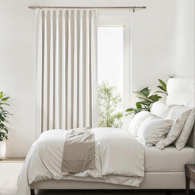 Natural Pinch Pleated Full Blackout Curtains Linen Texture Noise Reducing Window Treatment Panel 84 Inch Long for Living Room Bedroom Thermal Insulated Back Tab Drapes with Hooks, 1 Panel, 60"Wx84"L