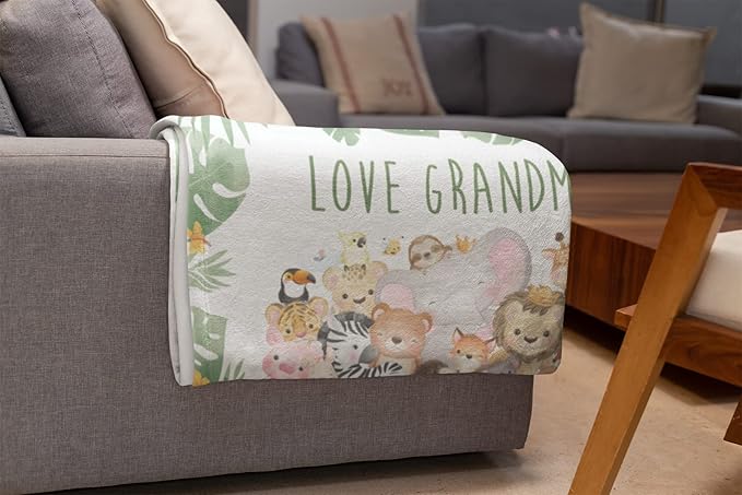 Personalized Baby Blankets with Name | Custom Animal Newborn Blanket for Baby Girl and Baby Boy | Unisex Warm Soft Sherpa Swaddle Blanket Minky | (Group Animals, Sherpa 50"x60")