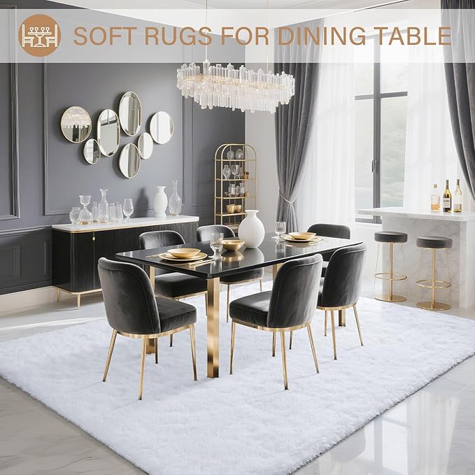 BENRON Fluffy Rugs for Living Room 5x8 White, Washable Large Area Rugs for Bedroom Dining Table Office Kids Nursery Room, Washable Indoor Floor Carpets