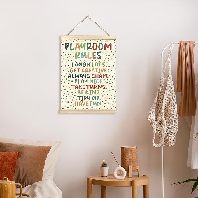 CGBHW Playroom Rules Poster Hanger Frame 12x16 for Kids, Educational Motivational Affirmations Posters Wall Art Hanging Decor for Classroom Nursery Play room Preschool, Kids Room Wall Decor