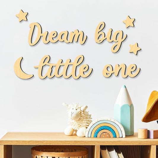 Xylolfsty Dream Big Little One Wall Decor Baby Room Decor Boho Moon Stars Wooden Sign Decoration Boys Girls Bedrooms Hang On Wall Art for Home Farmhouse Living Playroom 8PCS