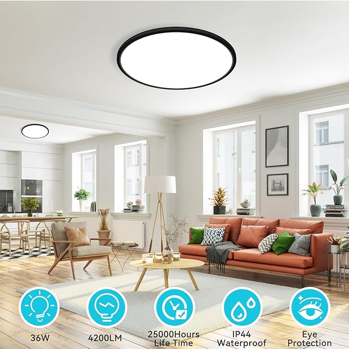 libtit 16.5 Inch Black Flush Mount Ceiling Light, 3Pack 4200LM 36W Large & Bright Ceiling Lighting Fixture, 3000K/4500K/6000K Thin Round Flat LED Ceiling Lights for Bedroom, Kitchen, Livingroom