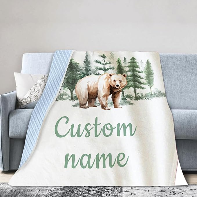 Personalized Baby Blankets for Boys Girls, Custom Name Brown Bear Baby Blanket, Soft Receiving Blanket for Newborns and Toddlers, Ideal for Baby Showers and Nursery Decor