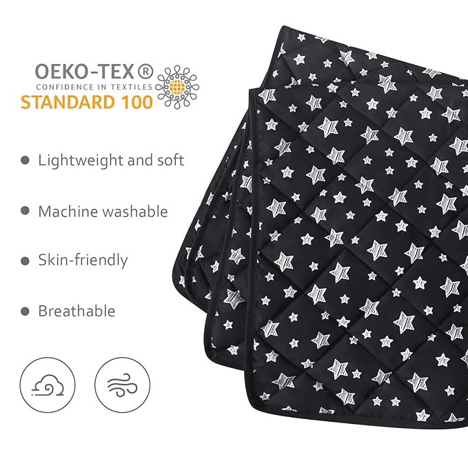 Baby Blanket for Boys and Girls, Soft Cozy Toddler Comforter Quilted with Black Star Print, Ultra Soft and Comfortable Down Alternative Crib Comforter, 39x47 Inches