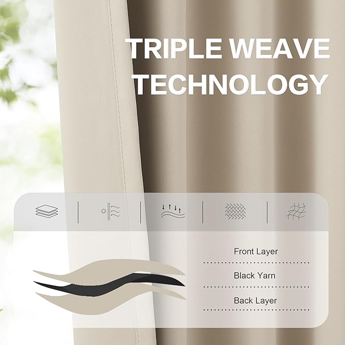 DUALIFE Taupe Room Darkening Curtains Short 2 Panels Set 45 Inch Length Light Coffee Cafe Curtains & Drapes for Bedroom 52 by 45 Inch Back Tab Loop Pocket