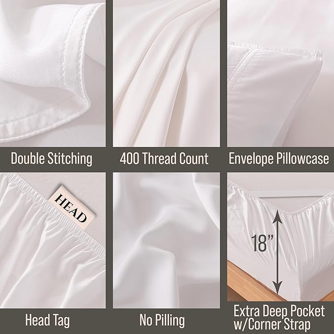Bella Coterie Luxury Bamboo Viscose Queen Size Sheet Set | 100% Organically Grown | Ultra Soft | Cooling for Hot Sleepers | 18" Deep Pocket [White]