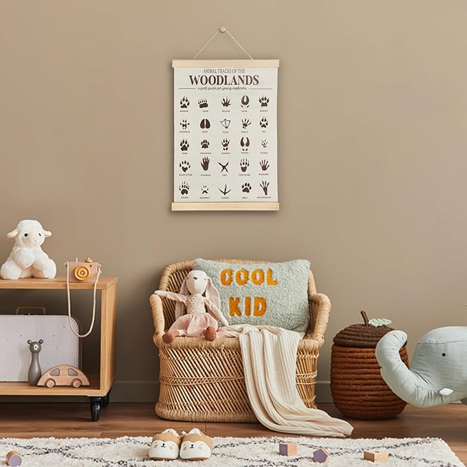 SereneHanctuary Forest Animal Tracks Nursery Decor,Forest Animal Kids Room Wall Art,Animal Tracks Playroom Poster Hanger Frame for Bedroom Nursery Kids Toddler Room Decor,12X16Inches