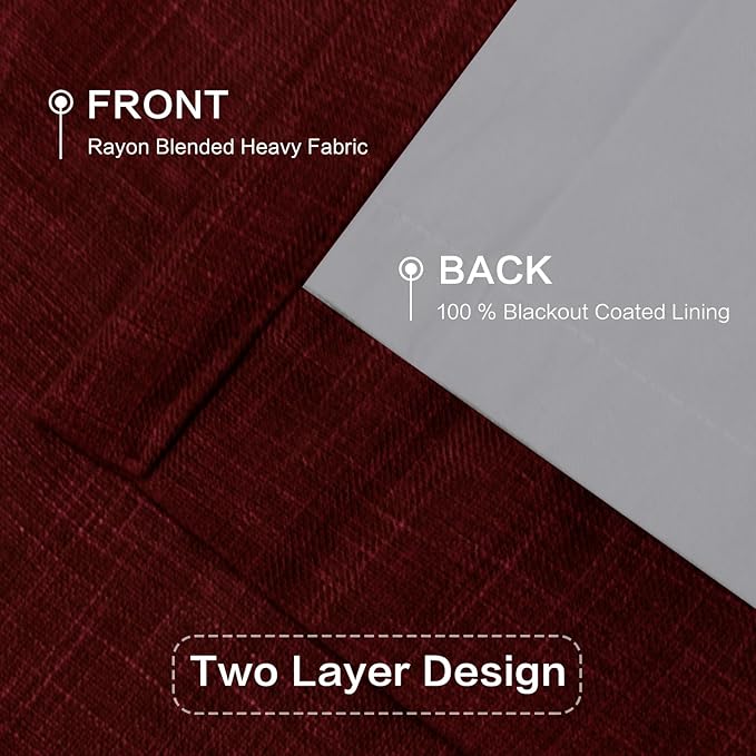 IVAPUPU Linen Pinch Pleated Blackout Curtains for Bedroom - Full Black Out Red Curtains 95 Inch Long 2 Panel for Living Room Darkening Thermal Window Curtain Drapes for Christmas Decor