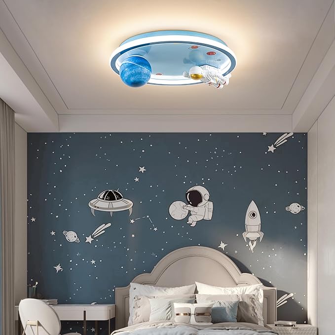 Astronaut Ceiling Light Fixture 20" Dimmable Kids Flush Mount Ceiling Lights for Bedroom LED Chandelier 3000K-6000K with Remote Children Ceiling Lamp for Kitchen,Nursery Room