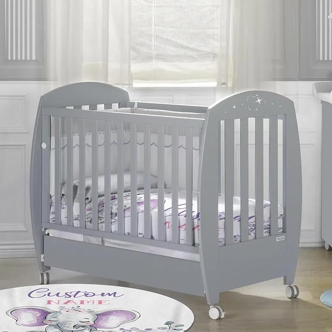 Custom Baby Crib Bedding Set - Light Purple Elephant Design Personalized Name Baby Nursery Bedding 3 Pcs Set - Chic Soft Blanket, Fitted Sheet, Room Rug for Newborns Boys Girls Gifts