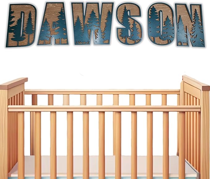 Personalized Wooden Name Sign - Custom Baby Name Signs for Nursery & Kids Room, Baby Announcement Sign, Wall Name Signs Personalized, Round Wooden Letters for Nursery Decor (Woodland 3D)