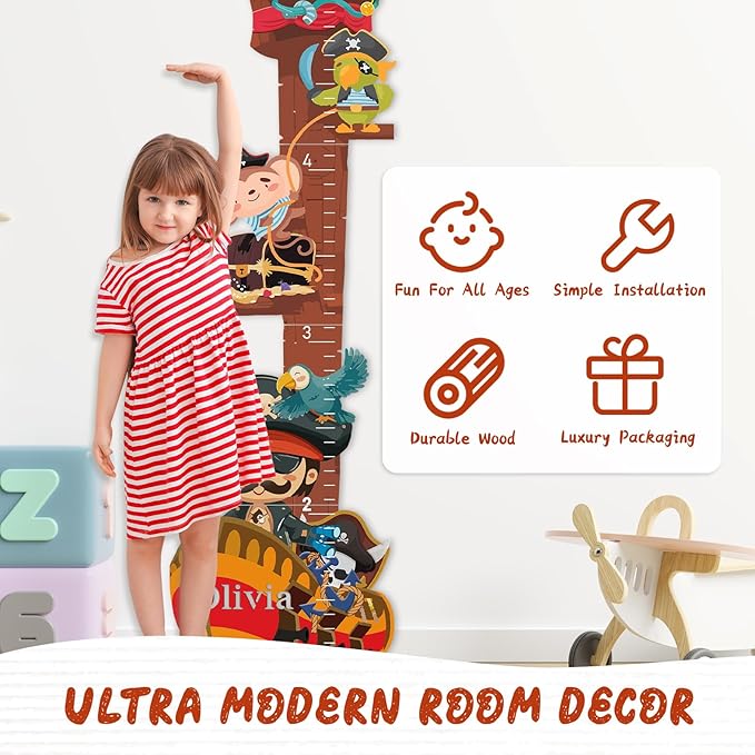 Personalized Name Kids Growth Chart Wall, Ship Wooden Height Chart for Kids, Height Measurement for Wall Kids Room Nursery Wall Decor