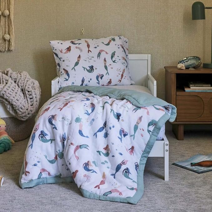 Little Unicorn Lofty Comforter Blanket | Super Soft & Breathable Muslin Fabric| Great for Play & Bedtime Blanket (Mermaid Party)