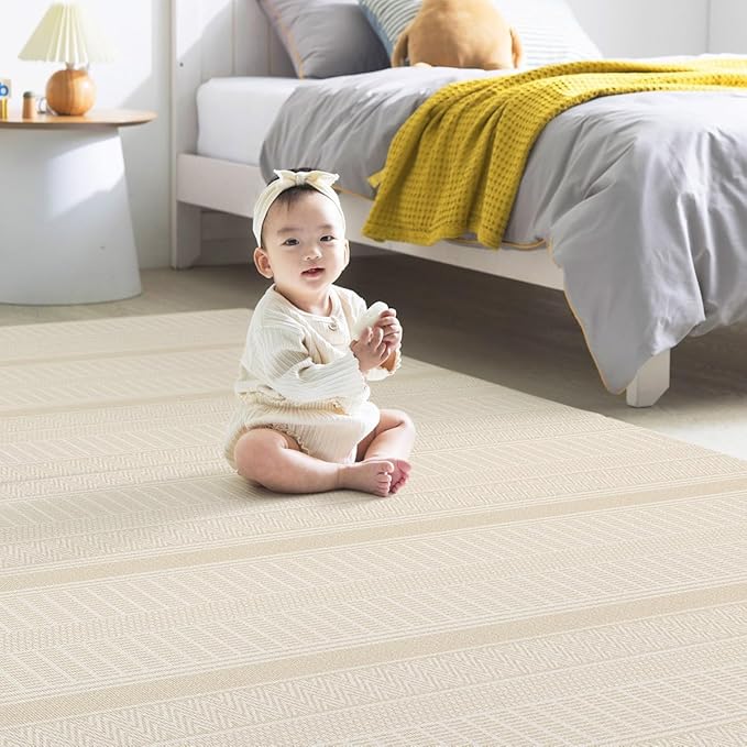 Ultra-Cushioned Premium Baby Play Mat - Coco Bear + Woven Sisal - Made in Korea - Tummy Time Mat with Superior Shock Absorption, Non-Toxic Baby Floor Mats, Water Resistant, Reversible - 75"x51"