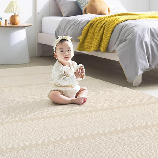 Ultra-Cushioned Premium Baby Play Mat - Coco Bear + Woven Sisal - Made in Korea - Tummy Time Mat with Superior Shock Absorption, Non-Toxic Baby Floor Mats, Water Resistant, Reversible - 75"x51"