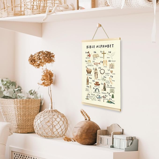 CGBHW Christian Bible Alphabet Poster Hanger Frame, Scripture Learning Educational ABC Posters Wall Art Hanging Decor for Toddler Kids Room Classroom Playroom Nursery Preschool，12x16Inch