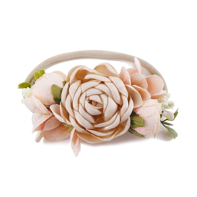 Baby Girl Floral Headband Nylon Flower Crown Elastic Hairband 3pcs Hair Accessories Gift for Girls，stretchy size 3pcs/set