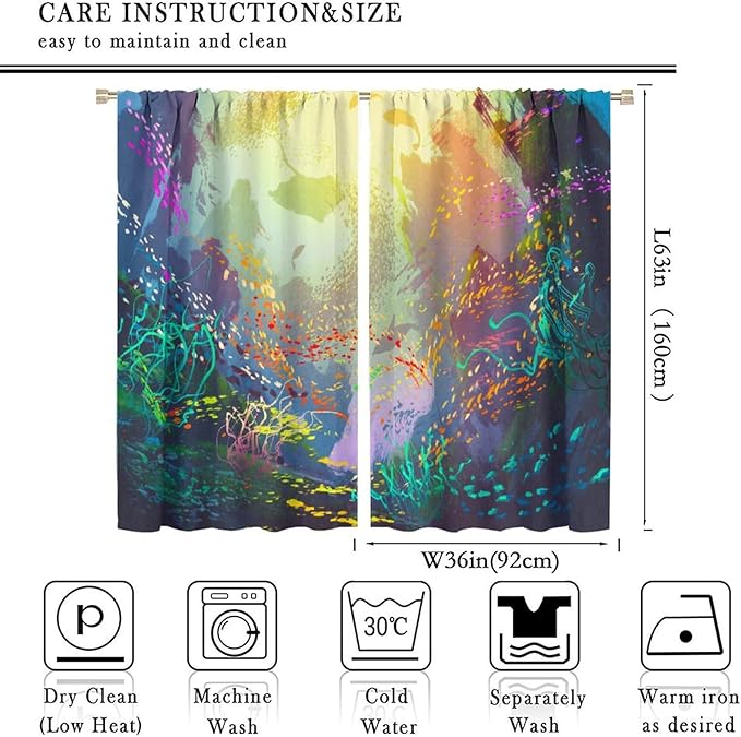 Ocean Blackout Curtain, Untouched Wild Underwater Aquatic World Corals Exotic Fishes Seascape Curtain for Living Room Cafe Set 2 Panels,72x63 Inches, Style-2