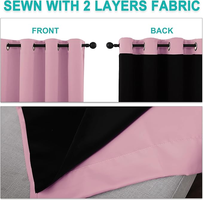 NICETOWN Crystal Pink Full Shade Curtain Panels, Pair of Energy Smart & Noise Blocking Out Blackout Drapes for Dining Room Window, Thermal Insulated Guest Room Lined Window Dressing(70 x 84 inch)