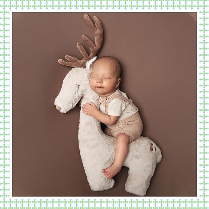 KHC-KHF Deer Posing Pillow - Plush Newborn Photo Prop for Christmas Photoshoot - Elk Animal Pillow