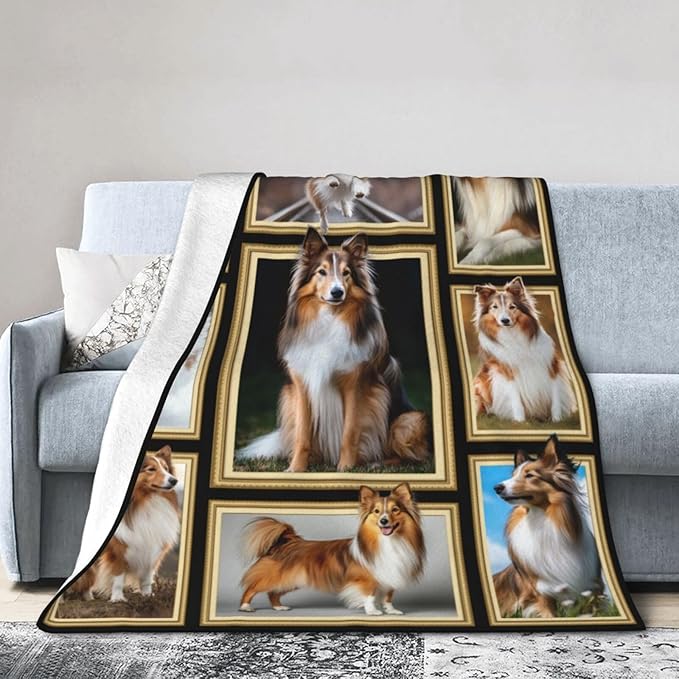 Sheltie Blanket Shetland Sheepdog Decor Gifts Throw Blanket Super Soft Flannel Lightweight Fluffy Plush Cozy Fuzzy Fleece Stuff Blanket for Dog Lover Kids Boys Adults Man for Bed Sofa 50"X60"