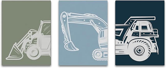 Shwing Framed Toddler Boys Room Decor - Construction Truck Wall Art Set, 12"x16" 3Pcs Set