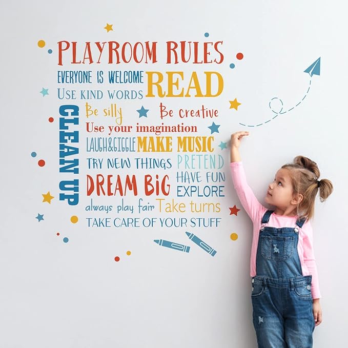 Mfault Playroom Rules Dream Big Be Creative Read Sayings Wall Decals Stickers, Colorful Inspirational Quote Nursery Decorations, Neutral Baby Boy Girl Bedroom Playroom School Art Kids Room Decor Gifts