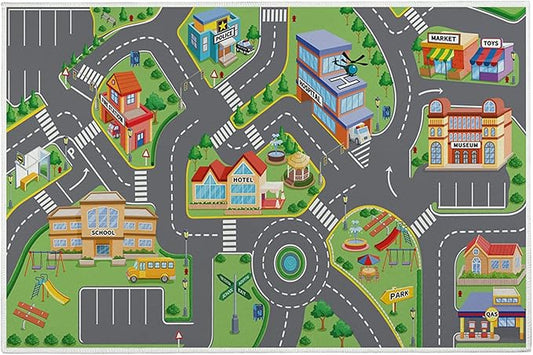 19.7x31.5in Baby Play Mat, Non-Slip Crawling Carpet, Vibrant Polyester Road Rug, Washable Rectangular Kids Rug for Bedroom Living Room