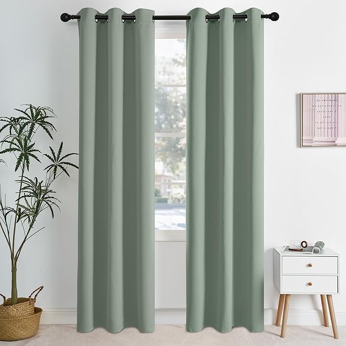 NICETOWN Sage Green Room Darkening Curtains 84 Inches Long 2 Panels for Living Room, Bedroom, Nursery Summer Thermal Insulated Blackout Drapes Grommet Noise Reducing Window Treatment, W40