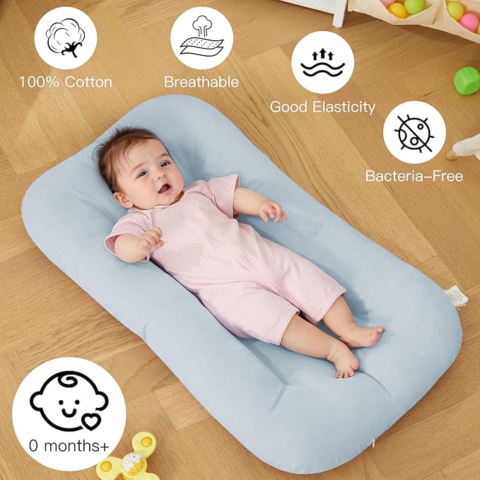 Baby Lounger for Newborn, Bionic Design Baby Lounger, Soft Organic Cotton Breathable Lounger for Infants 0-18 Months (Apricot)