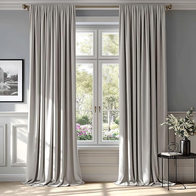 MIULEE Silver Velvet Curtains Thermal Insulated Blackout Curtain Drapes for Bedroom Living Room Darkening 90 Inches Long Curtains Panels Rod Pocket Set of 2