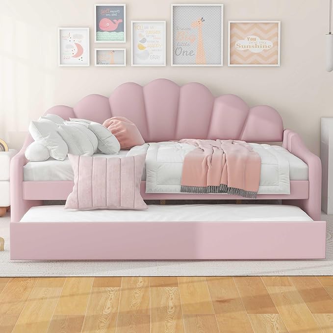 Bellemave Full Size daybed with Trundle for Adults, Kids, Girls, Teens, Full Size daybed with Trundle for Living Room, Velvet, Pink