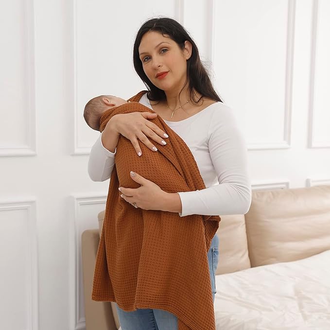 36” X 40” Inches Cooling Baby Waffle Weave Blanket, Ultra-Soft Lightweight Receiving Blanket for Newborn, Breathable Comfortable Baby Swaddle Blanket for Boys and Girls(Caramel)