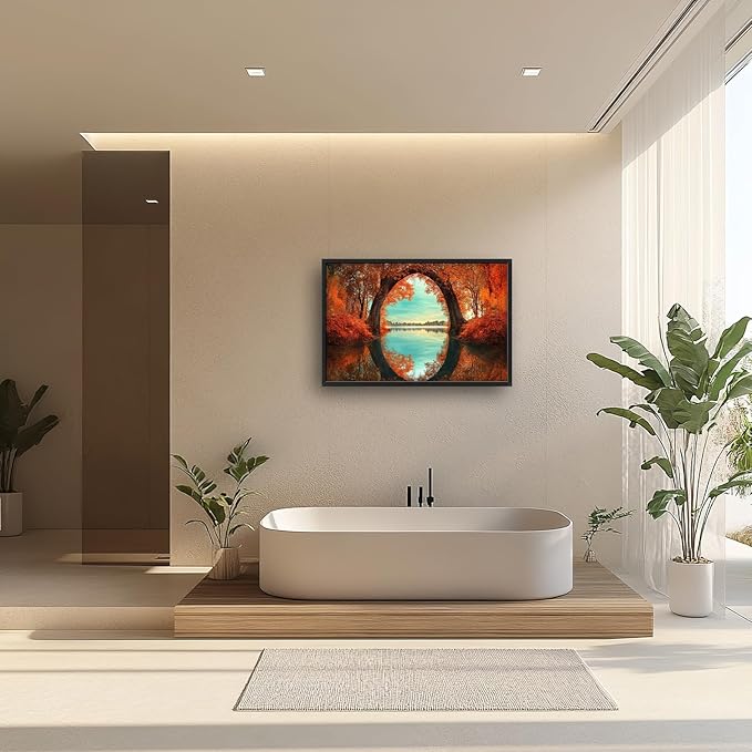 Olivine Fall Wall Art, Tree Pictures Wall Decor, Nature Landscape Painting, Autumn Forest Canvas Prints, Framed Artwork for Bathroom Bedroom Living Room Office Home Decoration 36"x24"