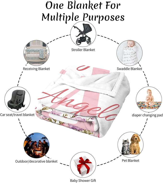 Ships from The US, Personalized Baby Blankets for Girls, Custom Baby Blanket for Kids Soft Flanne Blankets in Easter Personalized Baby Gifts for Infant Newborn Shower (Rose Pink)