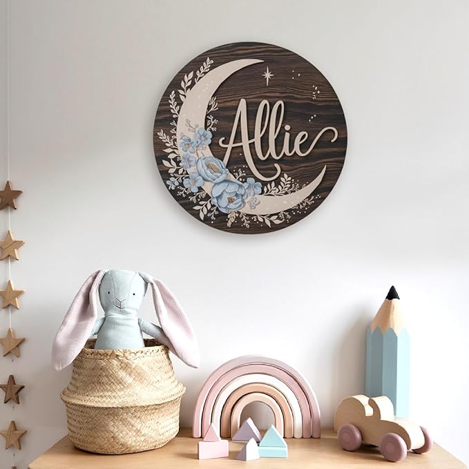 Personalized Nursery Sign, Floral Wooden Sign with Name, Hello World Newborn Sign, Flowers Sign for Kid Room Decor, Baby Gifts for Girl, Custom Baby Name Sign, Baby Girls Wall Art Bedroom