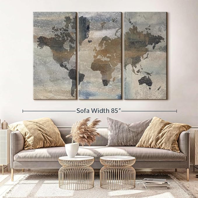 ElephantStock Stone World Wall Art - Horizontal Canvas - 3-Piece Lobby Wall Decor - Painting Map Canvas Print - Beige and Gray Decor for Wall by Avery Tillmon - 74" X 48"