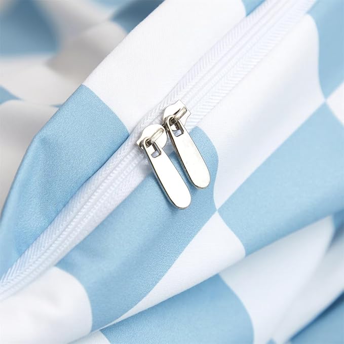 Houseri White Blue Plaid Duvet Cover King Light Blue Buffalo Checkered Bedding Duvet Cover King Size Women Men Modern Aqua Blue Checkerboard Water Blue Gingham Bedding Sets King Comfy Soft 3 Pcs