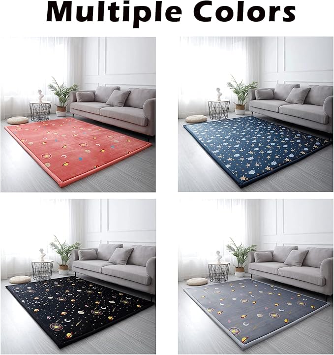 Loartee Coral Velvet Area Rug - 1" Thick Memory Foam Baby Play Mat, Washable Toddler Carpet, Home Decor for Living Room, Nursery, Kids Bedroom, Astral Black, 5'11"x6'7"