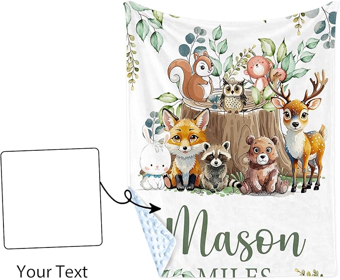 Personalized Baby Blankets for Boys Girls, Custom Name Animal Stump Design Baby Blanket, Soft Receiving Blanket for Newborns and Toddlers, Ideal for Baby Showers and Nursery Decor