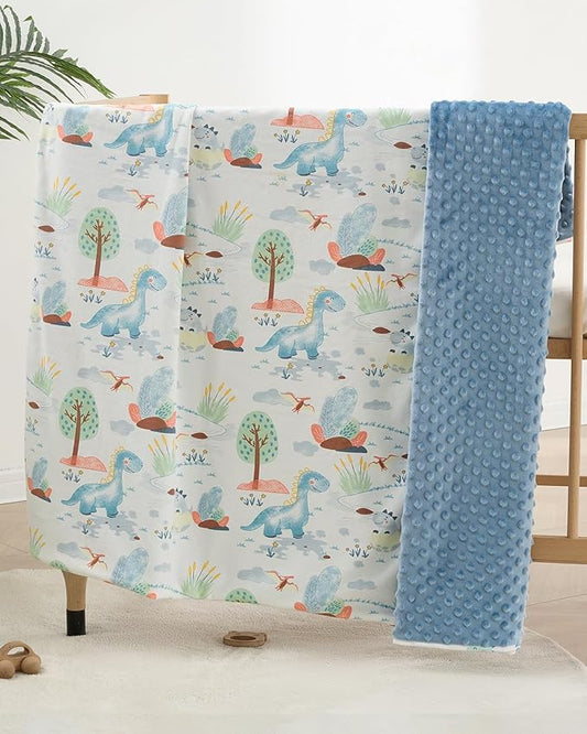 Baby Blankets for Unisex Boys Girls, Reversible Super Soft Blankets for Toddlers with Cotton Front and Dotted Fleece Backing, Lightweight Warm Crib Blanket for All Seasons 30"x40"(Dinosaur)