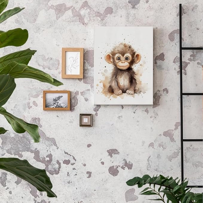 Woodland Nursery Decor, Baby Room Decor, Monkey Boy Decorations For Safari Nursery Kids Toddler Boy Girl Room Playroom, Animal Wall Art Prints Poster 11x14 Inches Framed