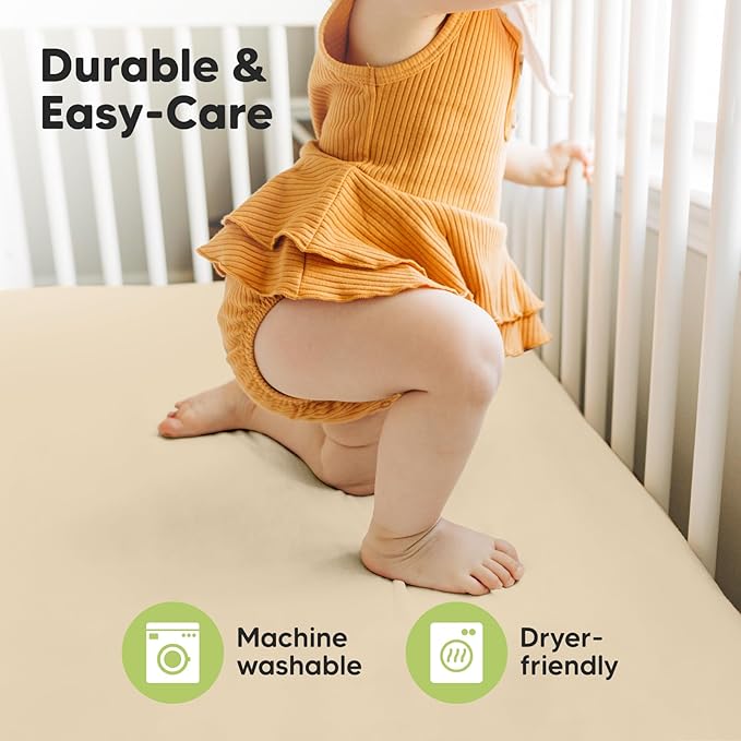 KeaBabies 2-Pack Baby Crib Sheets for Boys, Girls - 52x28 Viscose Derived from Bamboo Toddler Bed Sheets Neutral, Fitted Crib Mattress Cover for Standard Baby Bedding, Soft & Cozy (Khaki)