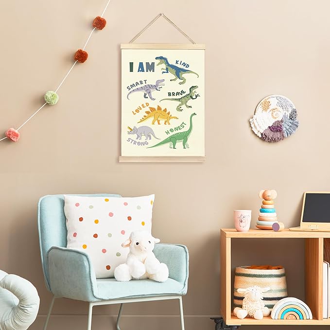 Hiuwevt Inspirational Dinosaur Poster Hanger Frame, Dinosaur Room Decor for Boys, I Am Kind Positive Affirmations Dinosaurs Wall Art Decor for Home Kids Boys Room Nursery, 12x16 Inch