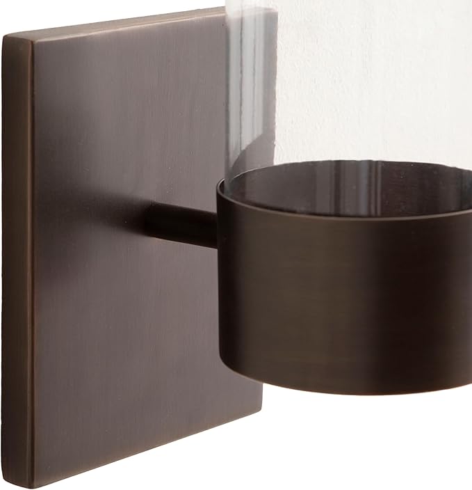 Kate and Laurel Zabler Modern Metal Wall Sconce, 5 x 6 x 10, Bronze, Round Candle Holder with Removable Glass Cylinder for Flameless Candle Display in Bedroom or Bathroom