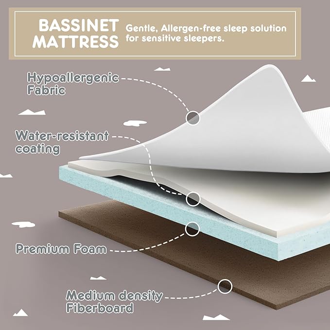 HARPPA Cuddly Bassinet, 3 in 1 Baby Bassinet, Rocking Bedside Bassinet with Wheels, 5 Height Adjustable, Includes Mosquito Net, Mattress, Anchor Strap