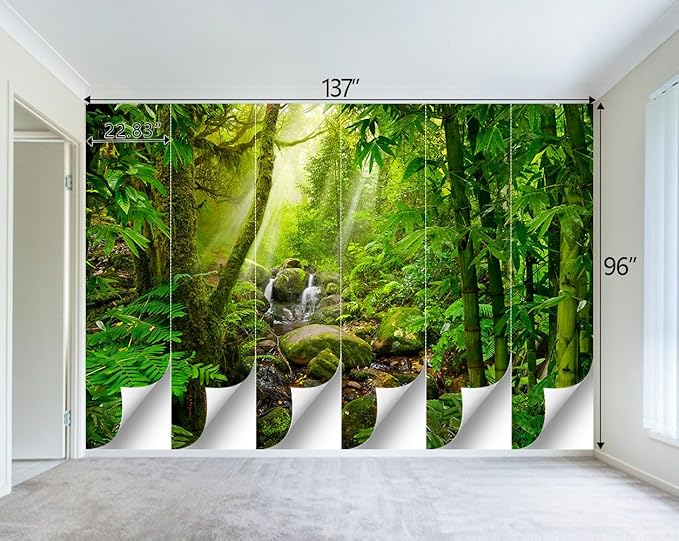 Green Forest Tropical Rainforest wallpeper Living Room Bedroom Nature Jungle Landscape Office Woodland Scenery Tree Wall Mural - 137"x96"（Not Peel and Stick）