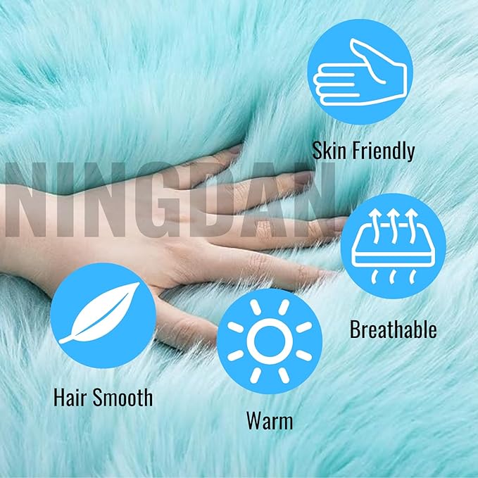 12inch Square Small Faux Fur Sheepskin Cushion Soft Plush Area Rug,Photo Background for Small Product Desktop Photography,Display and Decor,Jewelry,Nail Art,Locker Accessories (Blue)