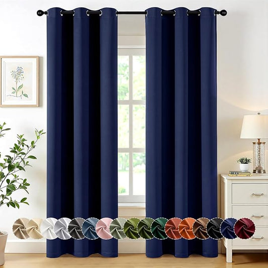 MIULEE Navy Blue Blackout Curtains for Bedroom Living Room 78 Inches Long 2 Panels, Thermal Insulated Room Darkening Drapes Solid Grommet Noise Reducing Light Blocking Window Treatments 40x78 Inch